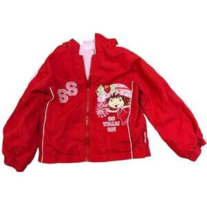 Strawberry Shortcake Girls Red Hooded Windbreaker Jacket Go Team Vintage Size 4T